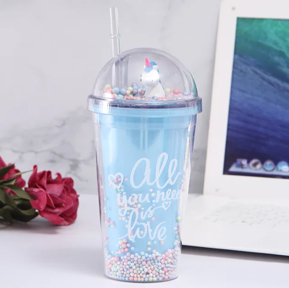 Unicorn Double Wall Heat Insulated Plastic Bottle Mug 450 ml